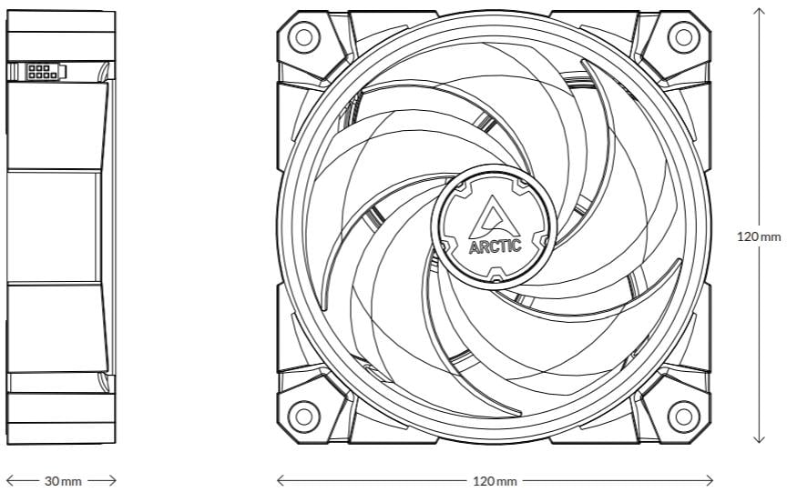 Arctic bionix p120 a rgb dimensioni ventola
