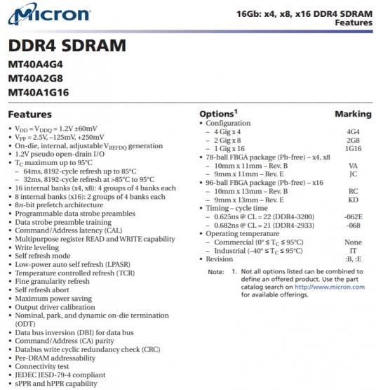 ddr4 micron d9zfv mt40a2g8jc 062e