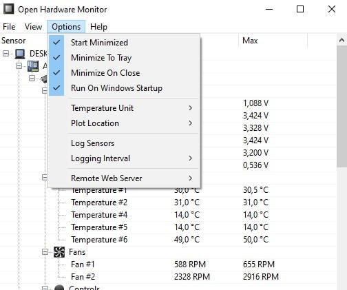 menu open hardware monitor