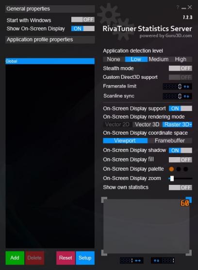 Riva Tuner Statistics Server Interfaccia