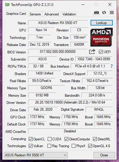 amd radeon rx 5500 t gpu-z