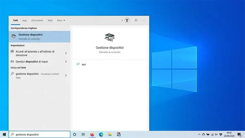 schermata windows 10 gestione dispositivi