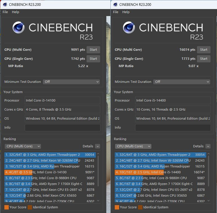 intel core i3-14100 core i5-14400 cinebench