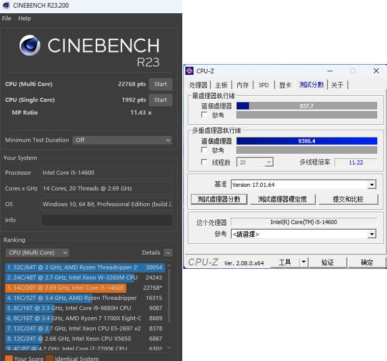 intel core i5-1400 cinebench e cpu