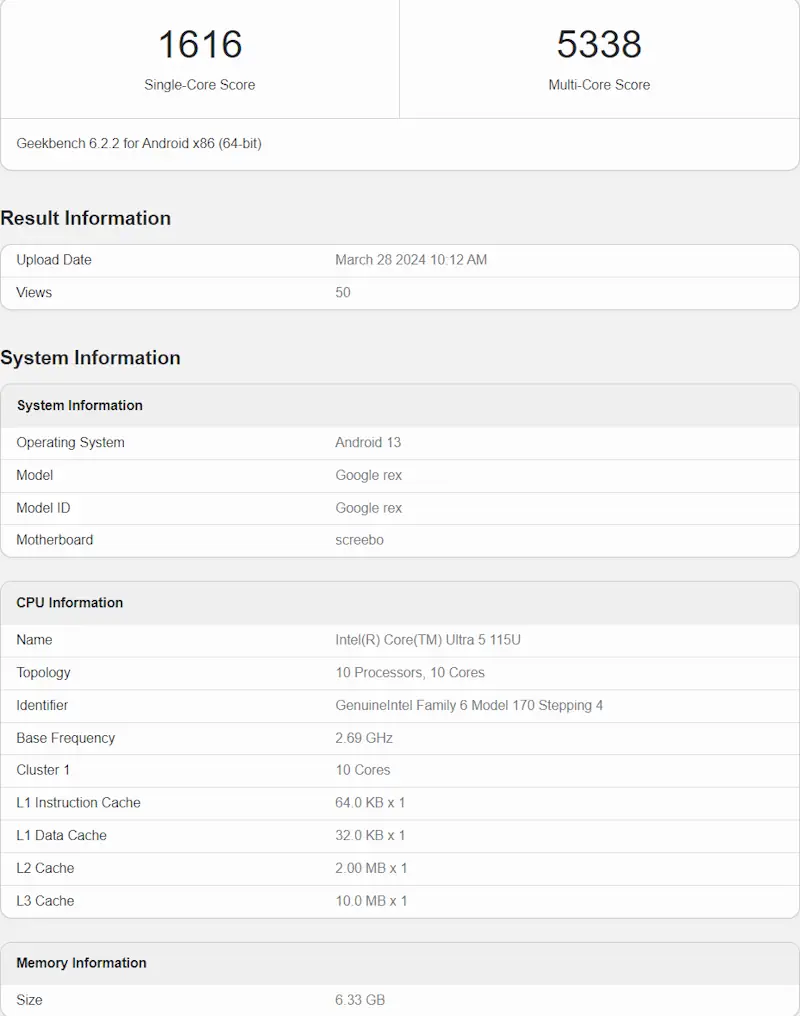 benchmark intel core ultra 5 115u