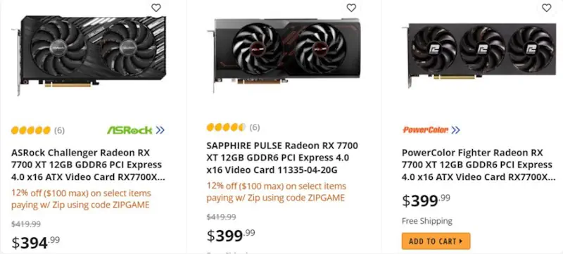 amd rx 7700 xt 399 dollari newegg