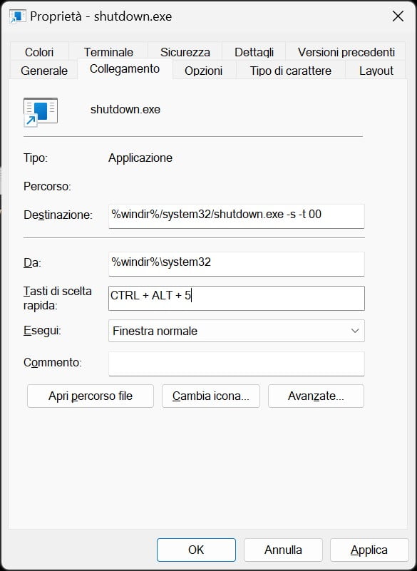 combinazioni tasti per spegnimento pc