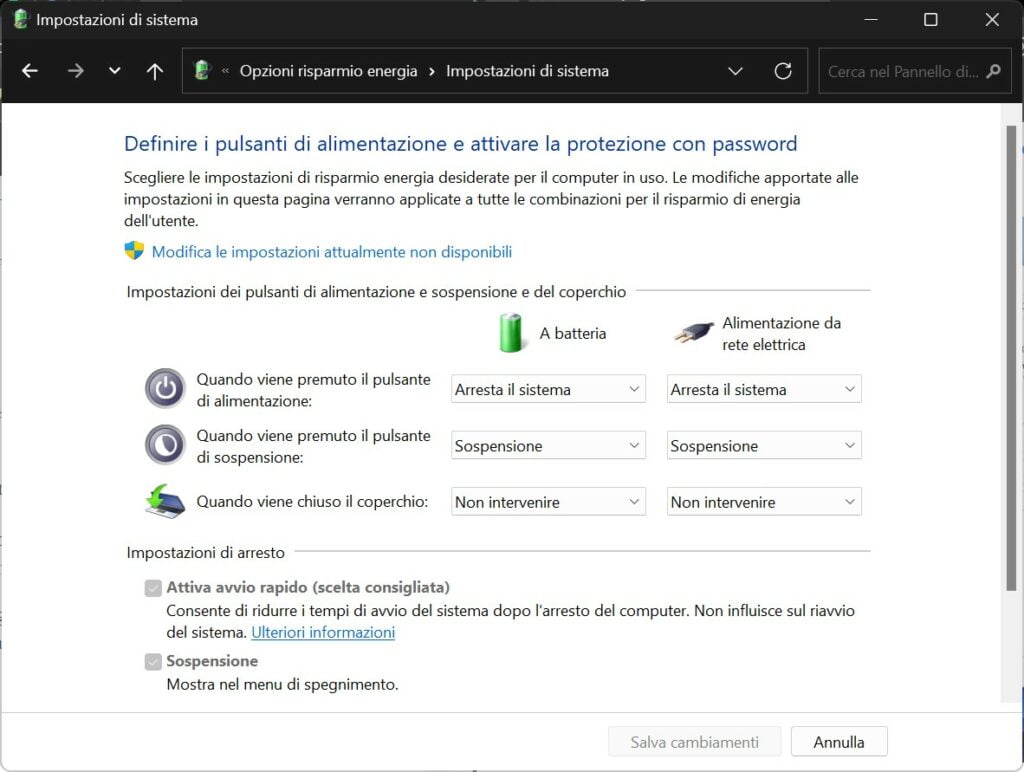 spegnere pc da impostazioni energia