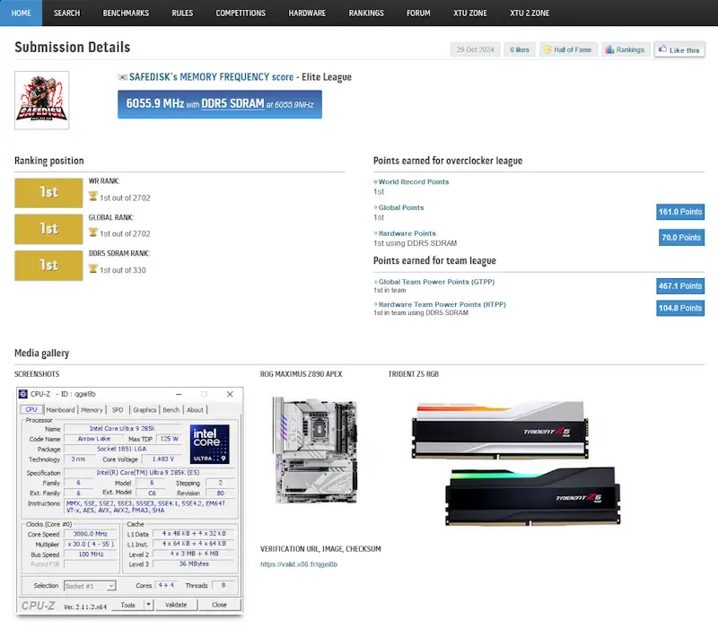 hwbot immagine record ddr5 gkskill 12112mtps